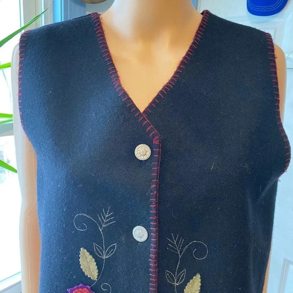 Vintage Lemon Grass Wool Nylon Blend Floral Embroidery Vest Women Size M - Picture 6 of 7